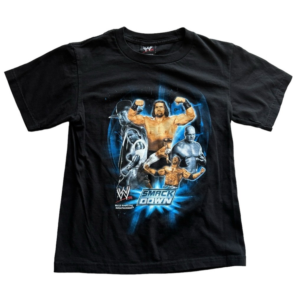 EUC Vtg 2007 WWE Smack Down The Great Khali Undertaker Kane Rey Mysterio T-Shirt